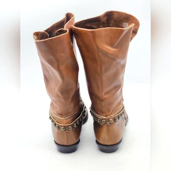 Matisse Brown Cognac Fold Foldable Slip-On Studs Strap Mid-Calf Boot Size 7.5 M - Picture 13 of 16